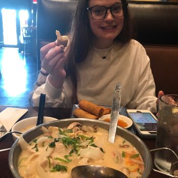 Hunsa Thai Kitchen - Tom Kha with chicken and egg rolls - Thai Near Me - Seabrook, Texas Hunsa Thai Kitchen - Tom Kha with chicken and egg rolls - Thai Near Me - Seabrook, Texas