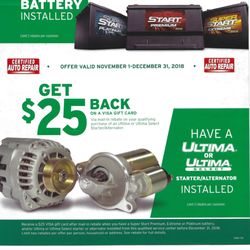 Brown Automotive - When you buy a qualifying battery, starter or alternator receive a $25 Visa gift card.