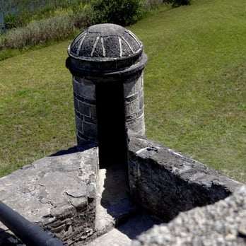 Fort Matanzas National Monument - Looking down at one of the observations towers from the top of the fort. - Landmarks & Historical Buildings Near Me - St. Augustine, Florida Fort Matanzas National Monument - Looking down at one of the observations towers from the top of the fort. - Landmarks & Historical Buildings Near Me - St. Augustine, Florida