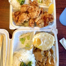 Karaage bento, Pork Ginger Bento (shogayaki) Karaage bento, Pork Ginger Bento (shogayaki)