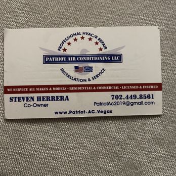 Patriot Air Conditioning - Business Card - Heating & Air Conditioning/HVAC Near Me - Las Vegas, Nevada Patriot Air Conditioning - Business Card - Heating & Air Conditioning/HVAC Near Me - Las Vegas, Nevada