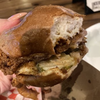 Underground Hall - Hot chicken sandwich (forgot to take a pic before I bit in, but the chicken was crispy and huge) - Food Court Near Me - Houston, Texas