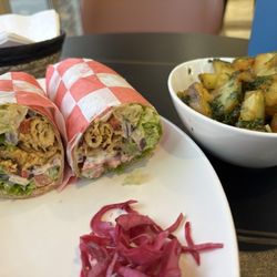 Oregano Thyme - Chicken Shawarma Wrap & potato side. Delish!