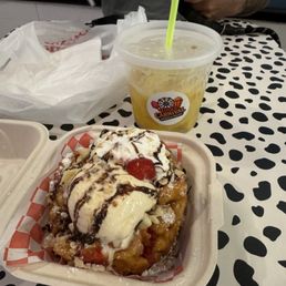 Mini banana split funnel cake Mini banana split funnel cake
