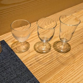 Shomon Kappo Sushi - Sake glasses for the premium flight ($68) - Sushi Bars Near Me - Seattle, Washington