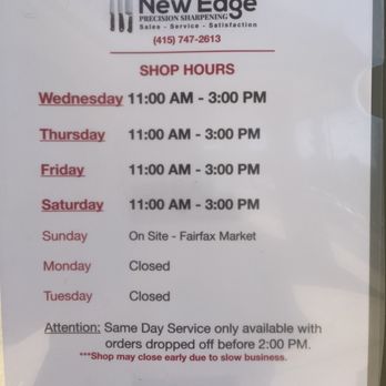 New Edge Sharpening - Hours - Knife Sharpening Near Me