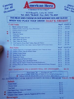 Menu photo 4 American Hero Subs & Bagels Loris, SC