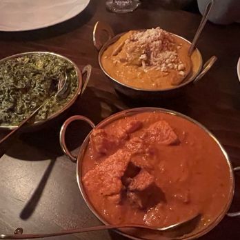 Saffron Indian Restaurant - Saag paneer, chicken korma, chicken tikka masala  Also got the lamb kebab, garlic naan, and coconut curry shrimp - Indian Near Me - Steamboat Springs, Colorado