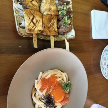 Juju - Mentaiko Udon King oyster and beef tenderloin yakitori - Japanese Near Me - Orlando, Florida Juju - Mentaiko Udon King oyster and beef tenderloin yakitori - Japanese Near Me - Orlando, Florida