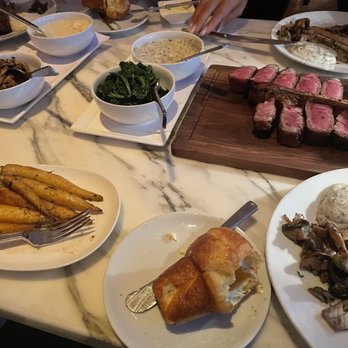 Barclay Prime - Foreground- Popover, Clockwise seasoned carrots, spinach - not creamed, truffle mashed. - Steakhouses Near Me - Philadelphia, Pennsylvania Barclay Prime - Foreground- Popover, Clockwise seasoned carrots, spinach - not creamed, truffle mashed. - Steakhouses Near Me - Philadelphia, Pennsylvania