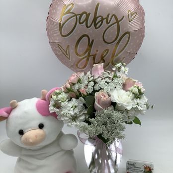 Everyday Flowers - Baby girl flower arrangement with balloon and stuffie - Florists Near Me - Santa Ana, California Everyday Flowers - Baby girl flower arrangement with balloon and stuffie - Florists Near Me - Santa Ana, California