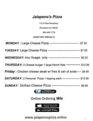 Menu photo 1 Brooklawn Jalapeno Pizza Gloucester City, NJ Menu photo 1 Brooklawn Jalapeno Pizza Gloucester City, NJ