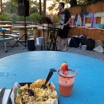 Funcho's - Mexicano salad in tostada shell and watermelon margarita (+ live music on Thursdays!) - Mexican Near Me - Riverhead, New York Funcho's - Mexicano salad in tostada shell and watermelon margarita (+ live music on Thursdays!) - Mexican Near Me - Riverhead, New York