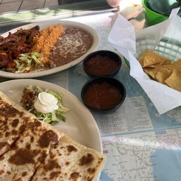 Shrimp Quesadillas and Steak Fujita w/ rice & beans Shrimp Quesadillas and Steak Fujita w/ rice & beans