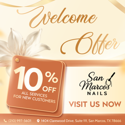San marcos Nails - WELCOME TO SAN MARCOS NAILS 
 10% OFF All Services for New Customers
We can't wait to pamper you! From stunning nail designs to rel