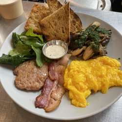Yang’s Kitchen - Mushrooms & Eggs with Bacon & Sausage add-on. Sourced from some of the best farmers in California.