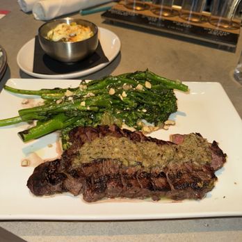 Eureka! - New York Steak 8oz with Bone Marrow With Roasted Broccolini - American Near Me - Aliso Viejo, California Eureka! - New York Steak 8oz with Bone Marrow With Roasted Broccolini - American Near Me - Aliso Viejo, California
