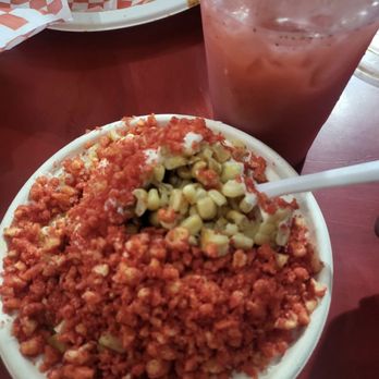 Junior’s Roaster - Hot cheeto elote and strawberry horchata - Mexican Near Me Junior’s Roaster - Hot cheeto elote and strawberry horchata - Mexican Near Me