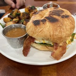 Sedona Crepes - Breakfast sandwich with potatoes and habanero salsa!