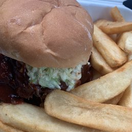 BBQ Pulled Pork Sammy with coleslaw and fries