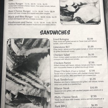 Limestone Grille - a menu for a sandwich - American Near Me - Mt Vernon, Kentucky