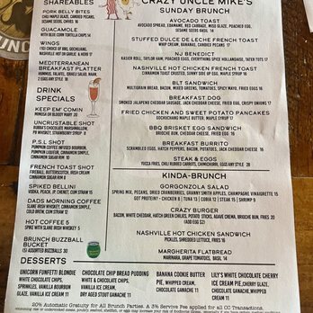 Crazy Uncle Mike's - Menu (12/24). - Music Venues Near Me - Boca Raton, Florida