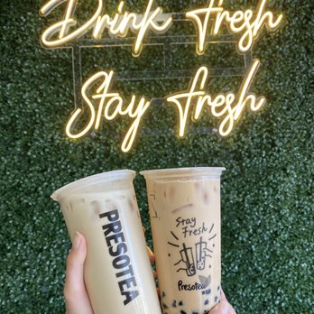 Presotea - Roasted oolong milk tea (left) & Ceylon milk tea w/ boba (right) - Bubble Tea Near Me - Elk Grove, California Presotea - Roasted oolong milk tea (left) & Ceylon milk tea w/ boba (right) - Bubble Tea Near Me - Elk Grove, California