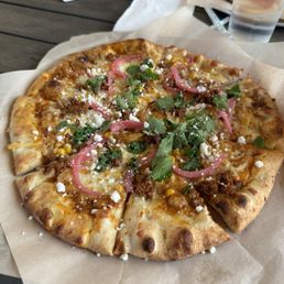 Corn and chorizo pizza Corn and chorizo pizza