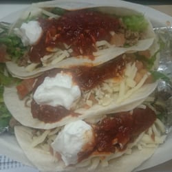 Cali-Mex - 3 Beef tacos with less sour cream and hot salsa