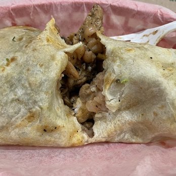 The Taco Stand - Section cut through their Pollo Asado Burrito - Mexican Near Me - Miami, Florida