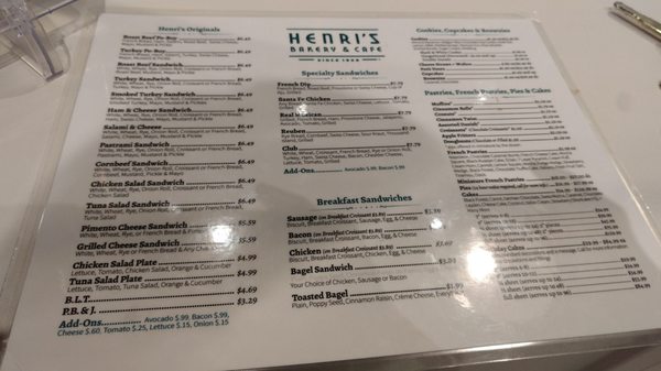 Menu photo 1 Henri's Bakery & Deli Atlanta, GA Menu photo 1 Henri's Bakery & Deli Atlanta, GA
