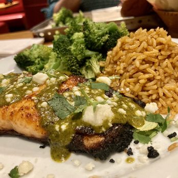 Chili's - Yummy Ancho Salmon served with rice and broccoli - Tex-Mex Near Me - Cypress, California