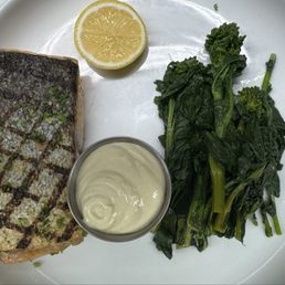 Salmon was delicious and broccoli rabe Salmon was delicious and broccoli rabe