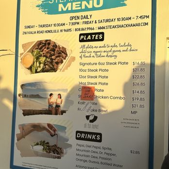 Steak Shack - Menu. Chicken was sold out while we were in line - Steakhouses Near Me - Honolulu, Hawaii