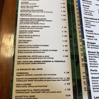 Joyce - Menu - Irish Pub Near Me - Lecce, LE