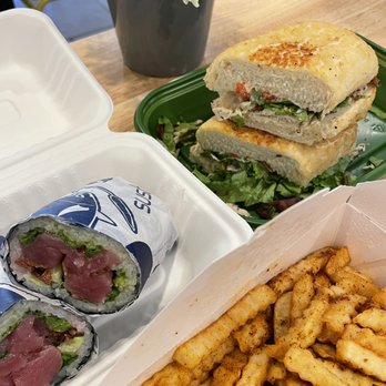 Local Kitchens - Sushiritto Geisha's Kiss, Nash & Proper Seasoned Fries, Garden of Eat'n BBQ Ranch Chicken Sandwich on Dutch crunch - Mexican Near Me - Davis, California