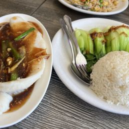 Steamed swai with ginger and bok choy Steamed swai with ginger and bok choy