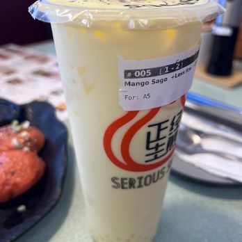 Serious Sanji - Mango sago. They messed up my drink! I ordered less ice 100% sugar and the drink seems like no sugar and a lot of ice! - Chinese Near Me - Wauwatosa, Wisconsin Serious Sanji - Mango sago. They messed up my drink! I ordered less ice 100% sugar and the drink seems like no sugar and a lot of ice! - Chinese Near Me - Wauwatosa, Wisconsin