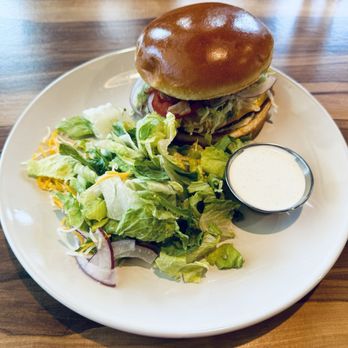 Wild Ember Kitchen - Classic Burger with side salad - New American Near Me - Colfax, Washington Wild Ember Kitchen - Classic Burger with side salad - New American Near Me - Colfax, Washington