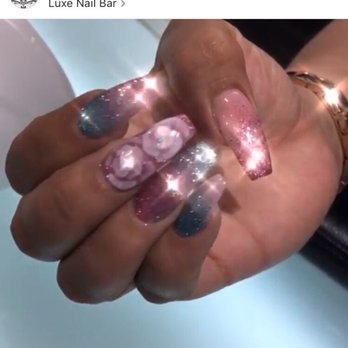 Luxe Nail Bar - Coffin tip, ombre fade, 3D roses  by Lisa - Nail Salons Near Me - Tulsa, Oklahoma