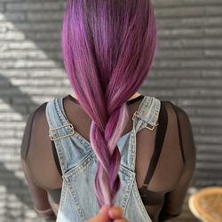 Wildflower Hair by Amy - Vivids! Purple and lavender hair, braid, one length haircut. Creative hair color, vivid hair