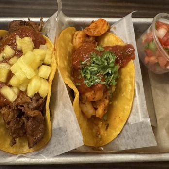 Uno Más - Pork al pastor and shrimp tacos with pico de gallo on the side - Mexican Near Me - Las Vegas, Nevada