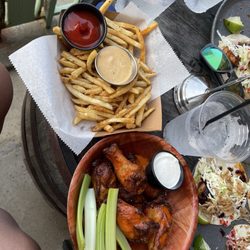 Mutiny Beach BBQ - Shrimp Tacos, Wings, Fries, Ginger Ale and Sierra Mist