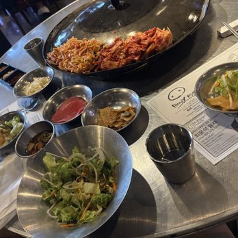 Honey Pig - Side dishes (banchan) and the "grill" top) - Korean Near Me - Duluth, Georgia Honey Pig - Side dishes (banchan) and the "grill" top) - Korean Near Me - Duluth, Georgia