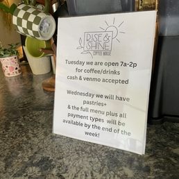 Sign about payments options and menu Sign about payments options and menu