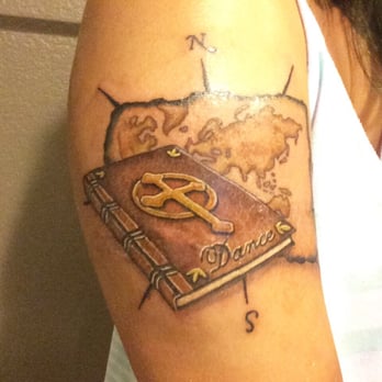 DermalGrafix Tattoo - Art-Don Grajo.Tattoo-Andrew Sussman. "Cluttered Passion"- map for travel, book for education, cross for faith, & the word dance. - Tattoo Near Me - Escondido, California DermalGrafix Tattoo - Art-Don Grajo.Tattoo-Andrew Sussman. "Cluttered Passion"- map for travel, book for education, cross for faith, & the word dance. - Tattoo Near Me - Escondido, California