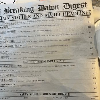 Breaking Dawn Brunch - Love the newspaper menu - Breakfast & Brunch Near Me - Los Gatos, California