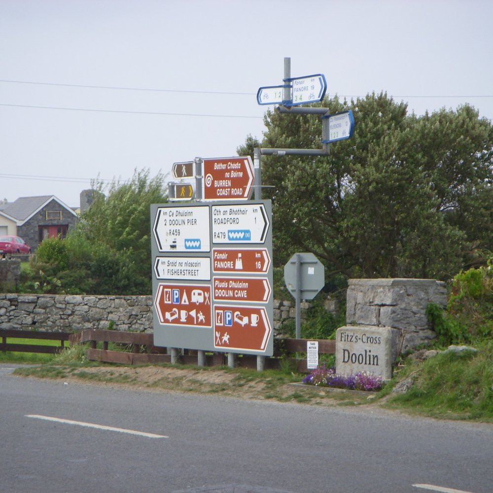 Fitz's Pub - Local road signage across from Fitzpatrick's Bar - directions to the Pier, next town and Cliffs of Moher. - Pubs Near Me - Doolin, CE