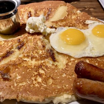 Hash House A Go Go - Tractor driver brown sugar banana pancake and pork sausage - New American Near Me - Las Vegas, Nevada Hash House A Go Go - Tractor driver brown sugar banana pancake and pork sausage - New American Near Me - Las Vegas, Nevada