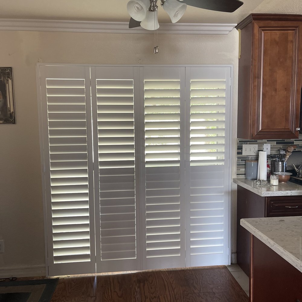 EsVata Window Covering - Shutters over our glass sliding door. - Shutters Near Me - Chino, California EsVata Window Covering - Shutters over our glass sliding door. - Shutters Near Me - Chino, California